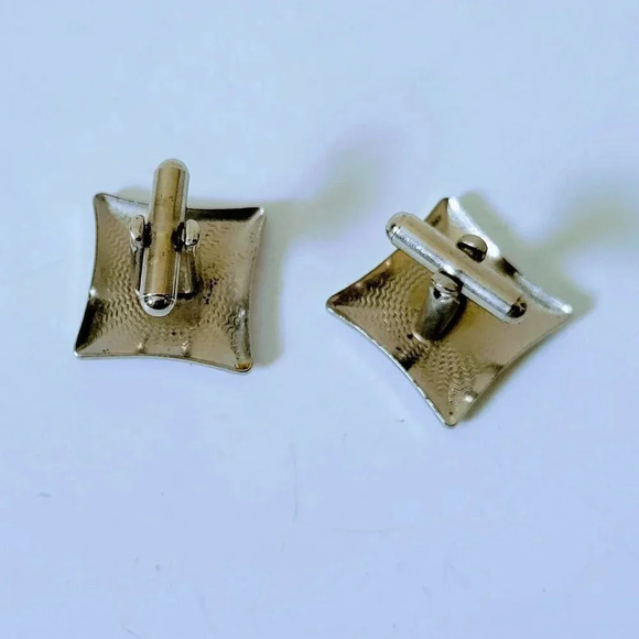 Silver Tone Cufflinks Engraveable Vintage Square - Picture 3 of 3